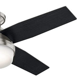 Hunter Fan Dempsey Low Profile Ceiling Fans with Lights and Remote, Flush Mount Ceiling Fan with Lights, Metal, Brushed Nickel Finish, 44 Inch LED