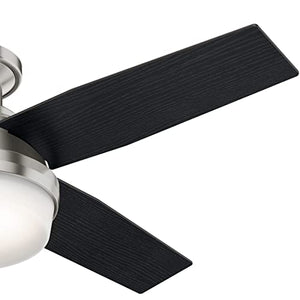 Hunter Fan Dempsey Low Profile Ceiling Fans with Lights and Remote, Flush Mount Ceiling Fan with Lights, Metal, Brushed Nickel Finish, 44 Inch LED