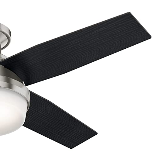 Hunter Fan Dempsey Low Profile Ceiling Fans with Lights and Remote, Flush Mount Ceiling Fan with Lights, Metal, Brushed Nickel Finish, 44 Inch LED