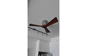 Matthews Fan IR3H-WH-WA-42 Irene-3H three-blade flush mount paddle fan in Gloss White finish with 42” solid walnut tone blades. 