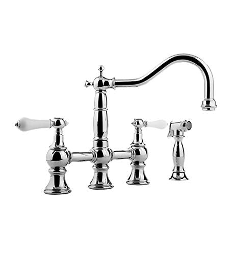 Canterbury Straight Double Handle Widespread Bridge Faucet with Side Spray Finish: Polished, Handle Type: Metal Cross Handles