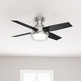 Hunter Fan Dempsey Low Profile Ceiling Fans with Lights and Remote, Flush Mount Ceiling Fan with Lights, Metal, Brushed Nickel Finish, 44 Inch LED