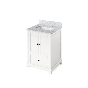 Jeffrey Alexander VKITADD24WHWCR 24" White Addington Vanity, White Carrara Marble Vanity Top, undermount rectangle bowl