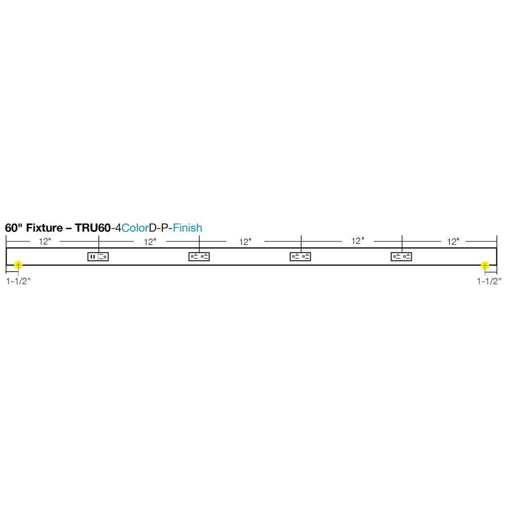 Task Lighting TRU60-4WD-P-WT 60" TR USB Series Angle Power Strip with USB, White Finish, White Receptacles