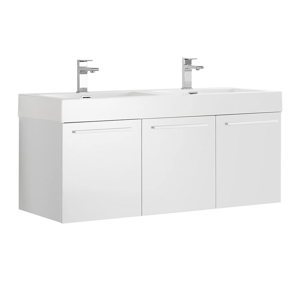 Fresca FCB8092WH-D-I Fresca Vista 48" White Wall Hung Double Sink Modern Bathroom Cabinet w/ Integrated Sink