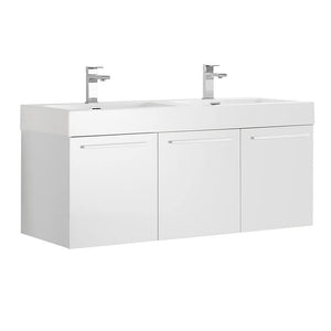 Fresca FCB8092WH-D-I Fresca Vista 48" White Wall Hung Double Sink Modern Bathroom Cabinet w/ Integrated Sink