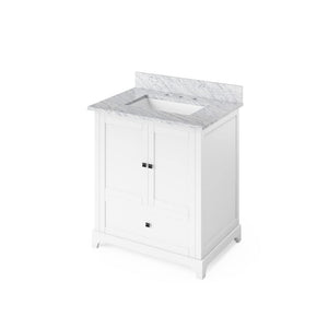 Jeffrey Alexander VKITADD30WHWCR 30" White Addington Vanity, White Carrara Marble Vanity Top, undermount rectangle bowl