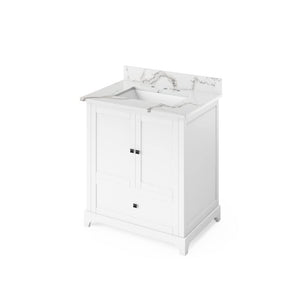 Jeffrey Alexander VKITADD30WHCQR 30" White Addington Vanity, Calacatta Vienna Quartz Vanity Top, undermount rectangle bowl