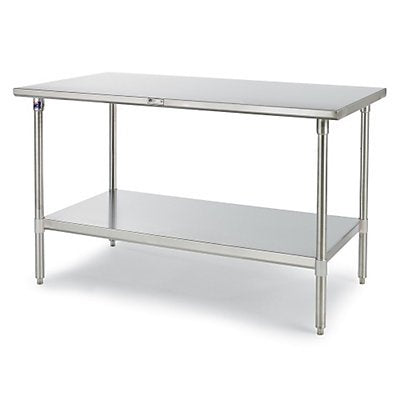 John Boos ST4R5-3048SSK 14 Gauge Stainless Steel Work Table with 5" Rear Riser, Base and Shelf, 48" x 30"