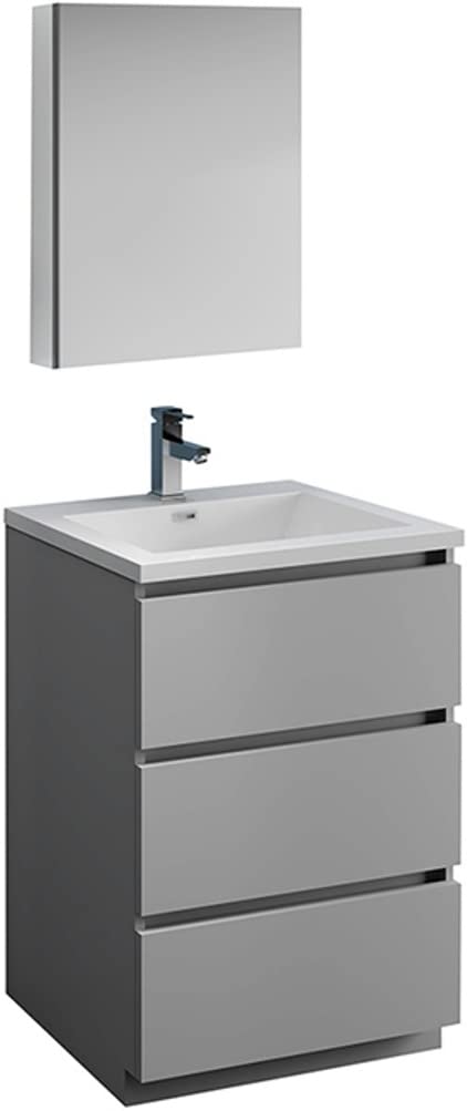 Fresca FVN9324GR Fresca Lazzaro 24" Gray Free Standing Modern Bathroom Vanity w/ Medicine Cabinet