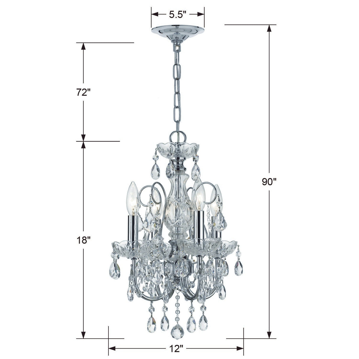 Imperial 4 Light Clear Italian Crystal Polished Chrome Mini Chandelier 3224-CH-CL-I