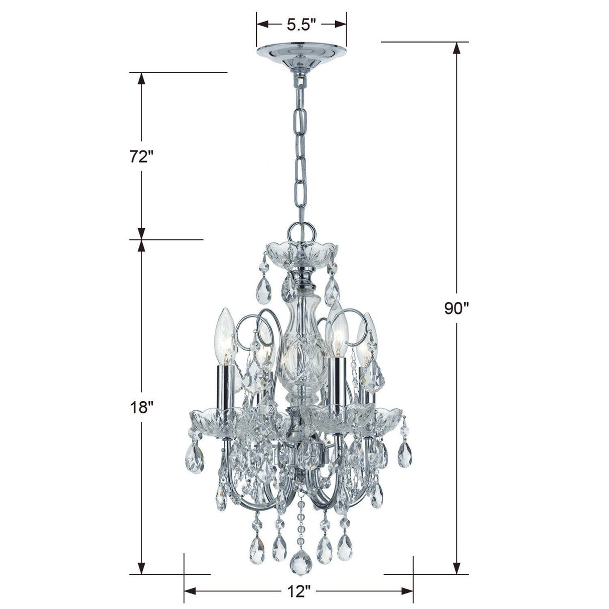 Imperial 4 Light Hand Cut Crystal Polished Chrome Mini Chandelier 3224-CH-CL-MWP