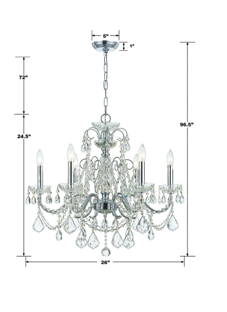 Imperial 6 Light Clear Italian Crystal Polished Chrome Chandelier 3226-CH-CL-I
