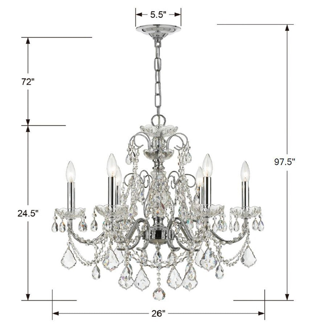 Imperial 6 Light Clear Italian Crystal Polished Chrome Chandelier 3226-CH-CL-I