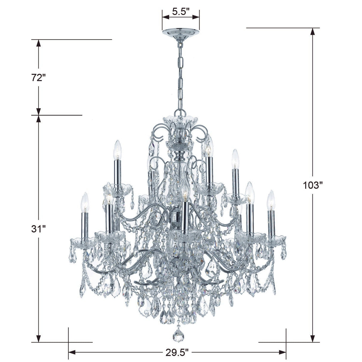 Imperial 12 Light Hand Cut Crystal Polished Chrome Chandelier 3228-CH-CL-MWP