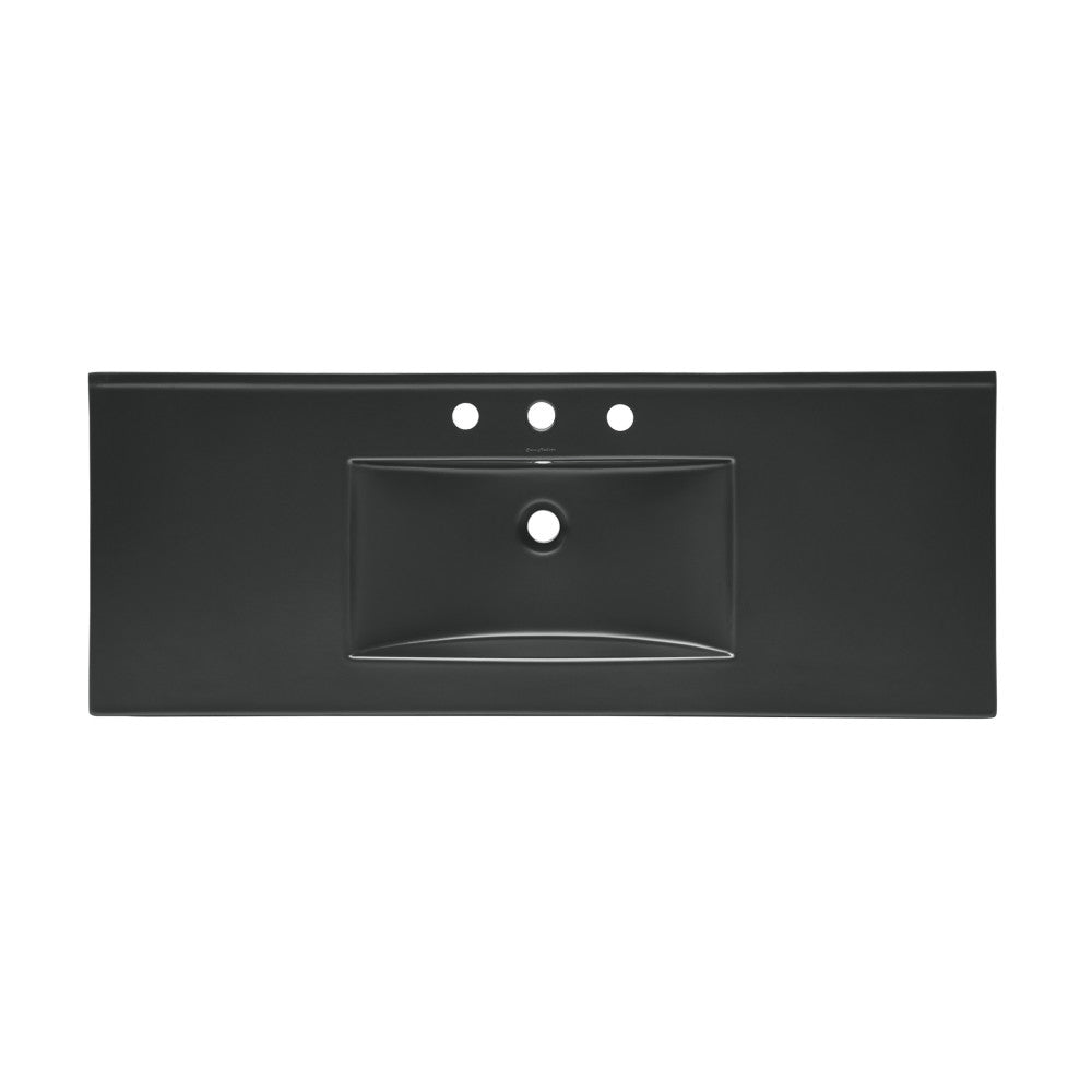 48 inch Ceramic Vanity Sink Top in Matte Black with 3 Holes