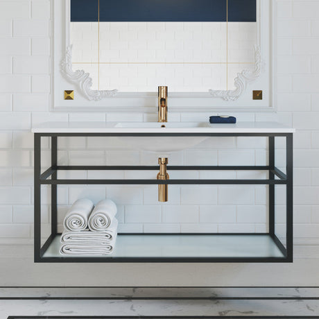 Pierre 48 Single, Metal Frame, Open Shelf, Bathroom Vanity