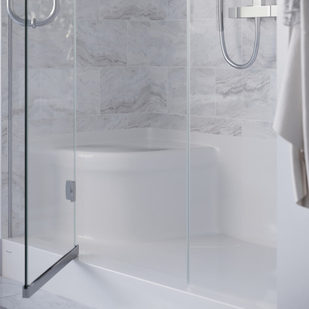 Aquatique 60 X 32 Single Threshold Shower Base With Right Hand Drain and Integral Left Hand Seat in White