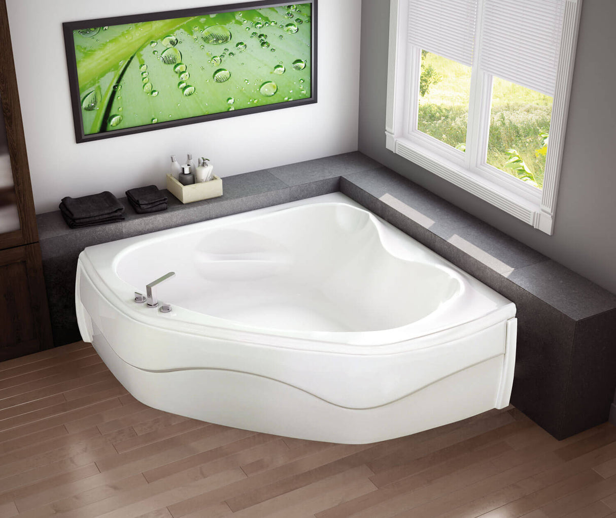 MAAX 105679-108-001-000 Murmur 6060 Acrylic Corner Center Drain Aerosens Bathtub in White