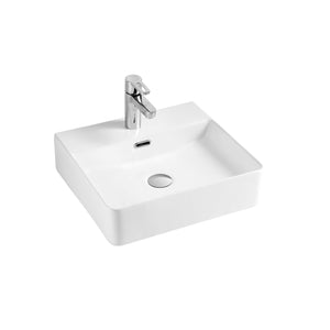 DAX Ceramic Square Single Bowl Bathroom Vessel Basin, White BSN-CL1274