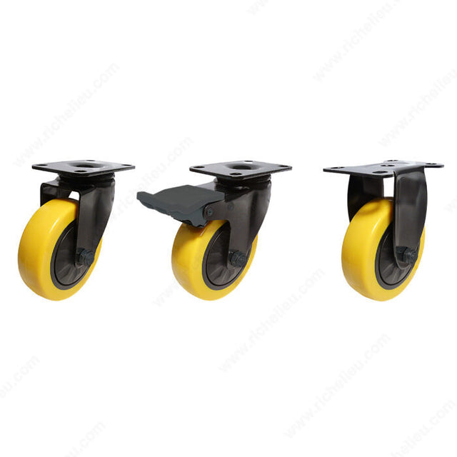 Maxwheels F24172 Yellow Thermoplastic Polyurethane Casters, 132 lb, 2 9/16 in, 3 11/16 in, Swivel Without Brake
