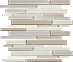 Element Natural Blend Random Strip Glossy Glass Mosaics. 1 Sheet = .96 Sq. Ft. (35-064)
