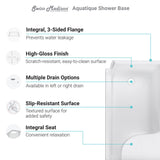 Aquatique 60 X 32 Single Threshold Shower Base With Left Hand Drain and Integral Right Hand Seat in White