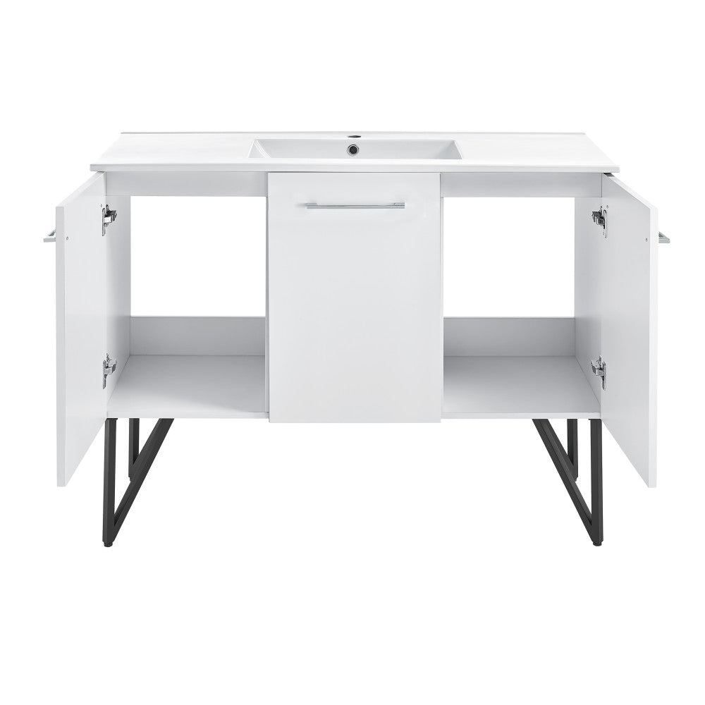 Annecy 48 Single, Glossy White, Two Doors, One Drawer, Bathroom Vanity