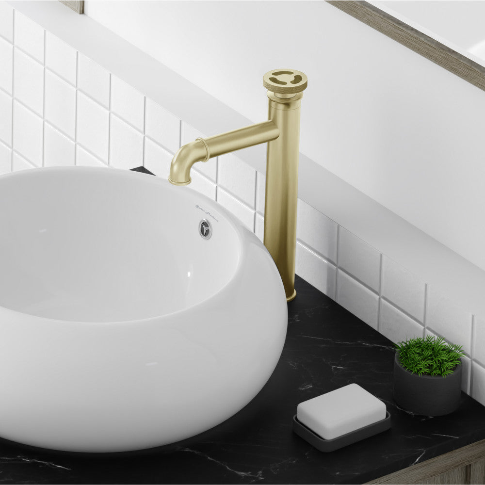 Avallon Single Hole, Single-Handle Wheel, High Arc Bathroom Faucet in Brushed Gold