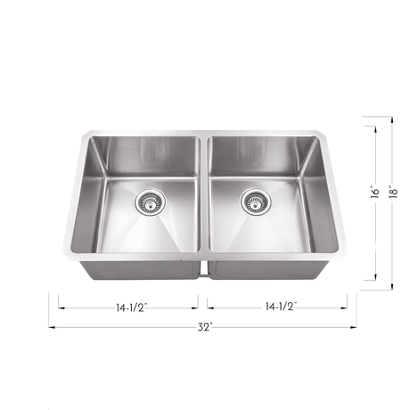 DAX Stainless Steel Double Bowl 50/ 50 Undermount Kitchen Sink, 32", Brushed Stainless Steel DAX-T3218-R10