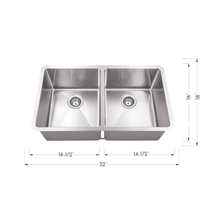 DAX Stainless Steel Double Bowl 50/ 50 Undermount Kitchen Sink, 32", Brushed Stainless Steel DAX-T3218-R10