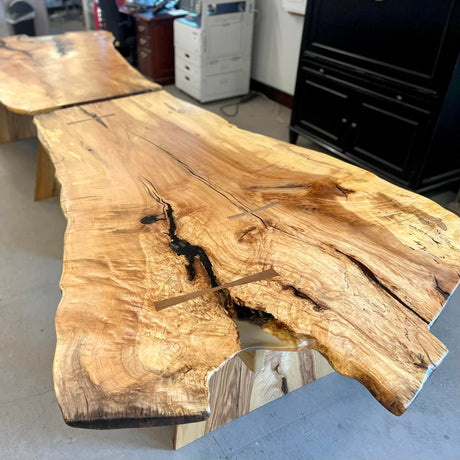 170" Maple Live Edge Slab Trestle Table