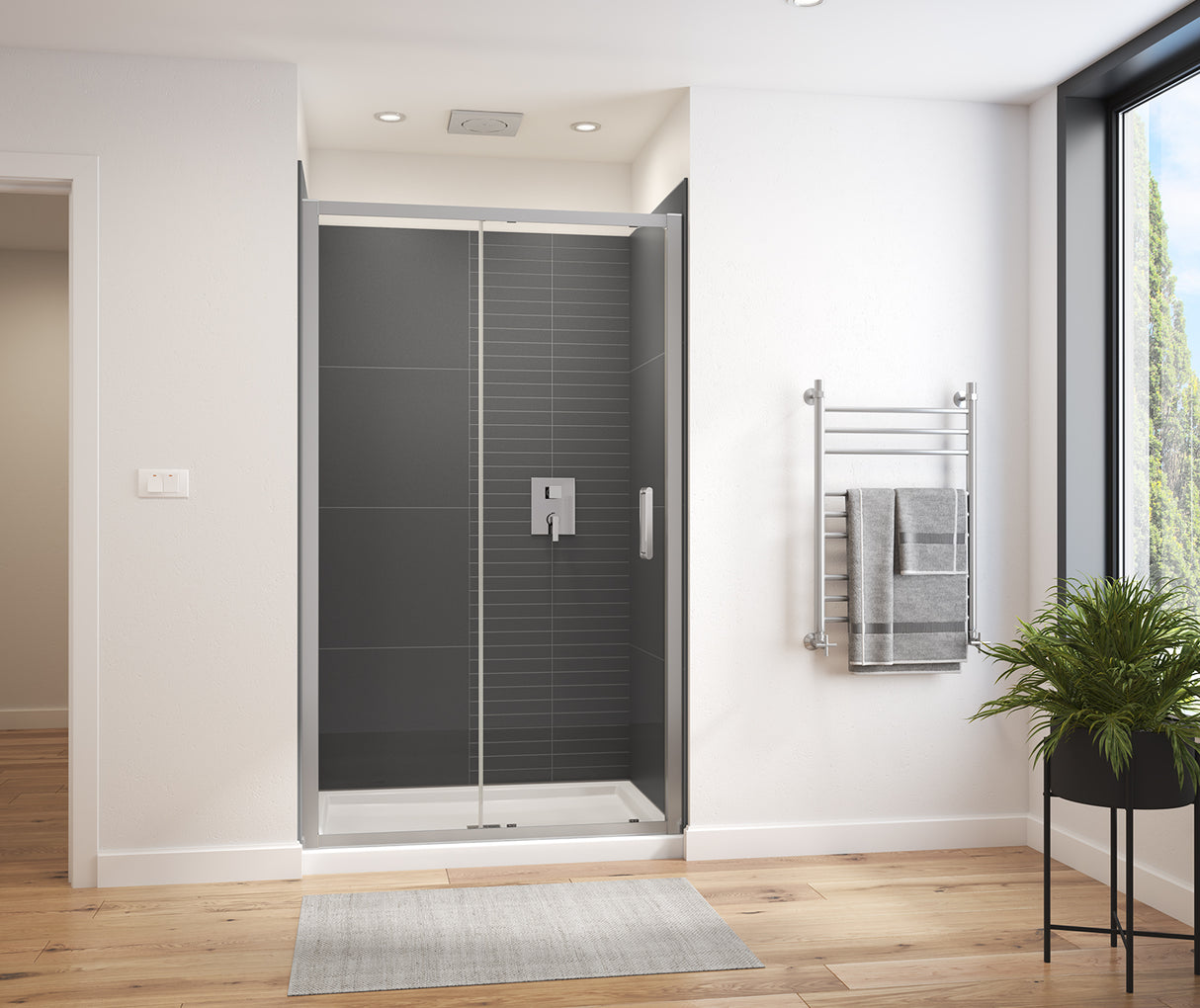 MAAX 135236-900-084-000 Connect Pro 45-46 ½ x 76 in. 6mm Sliding Shower Door for Alcove Installation with Clear glass in Chrome