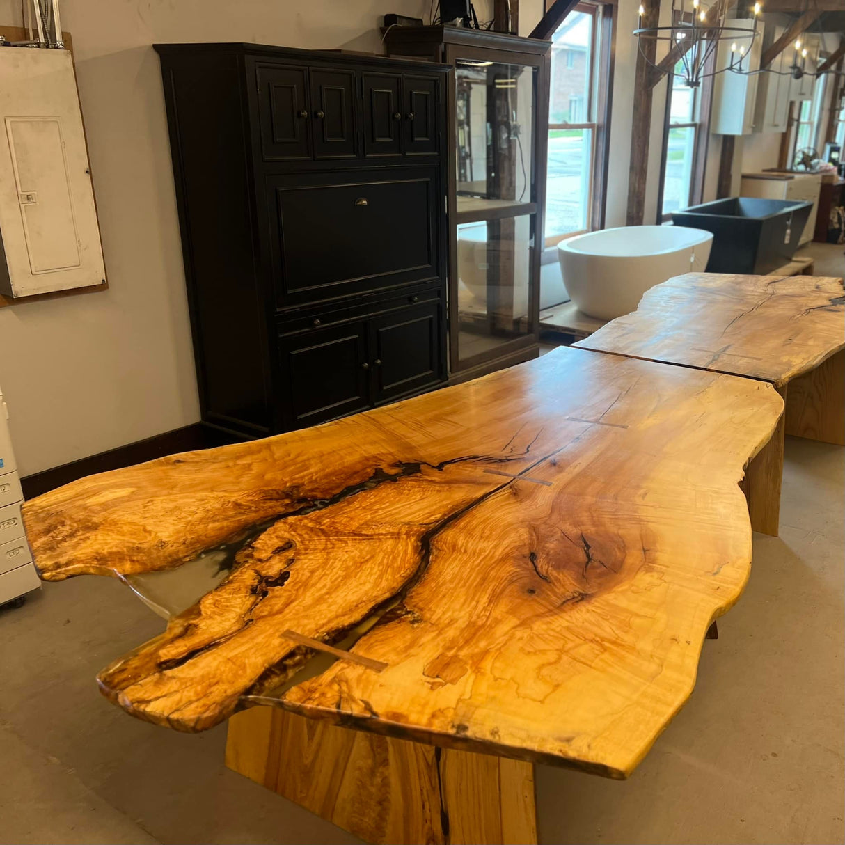 170" Maple Live Edge Slab Trestle Table