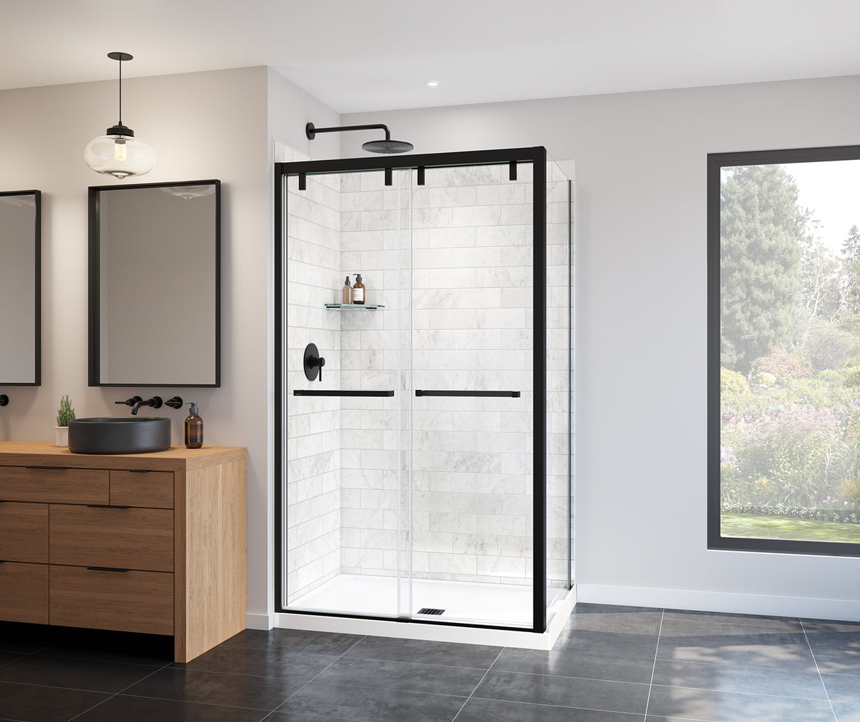 MAAX 135328-900-340-000 Uptown Return Panel for 36 in. Base with Clear glass in Matte Black