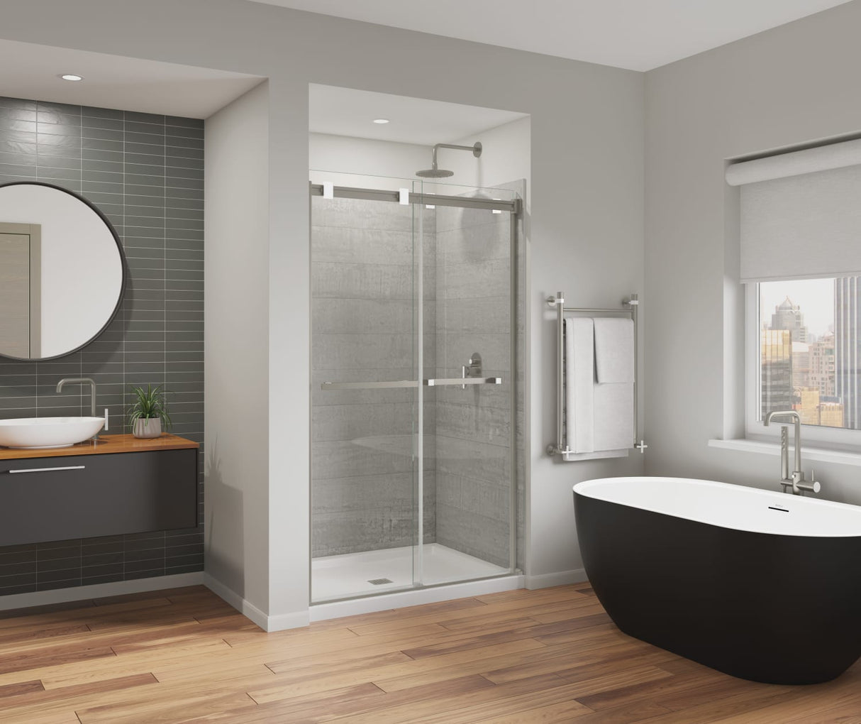 MAAX 136956-810-290-000 Duel Alto 44-47 X 78 in. 8mm Bypass Shower Door for Alcove Installation with GlassShield® glass in Brushed Nickel & Matte White