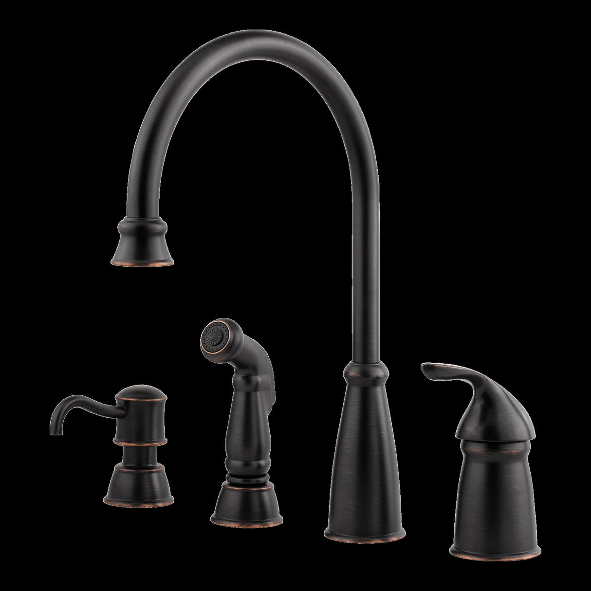 Avalon 1-Handle Kitchen Faucet with Side Spray & Soap Dispenser in Tuscan Bronze