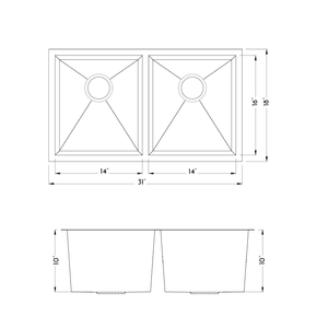 DAX Stainless Steel Handmade 50/ 50 Double Bowl Undermount Kitchen Sink, 31", Brushed Stainless Steel DAX-SQ-3118A-X