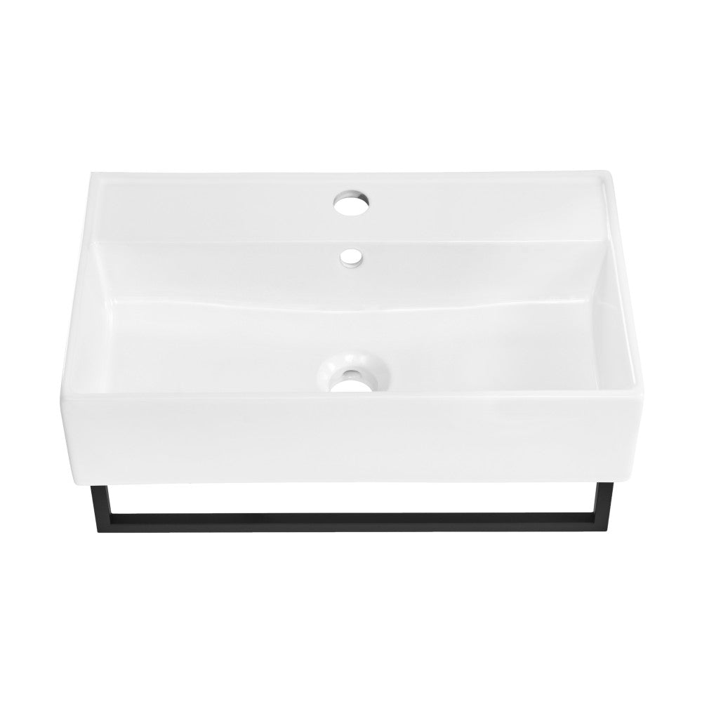 Claire 22" Wall-Mount Bathroom Sink with Black Towel Bar