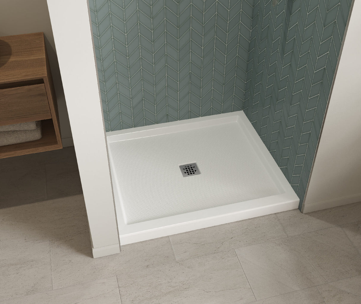 MAAX 420039-541-001-000 B3X 4236 Acrylic Alcove Shower Base with Anti-slip Bottom with Center Drain in White