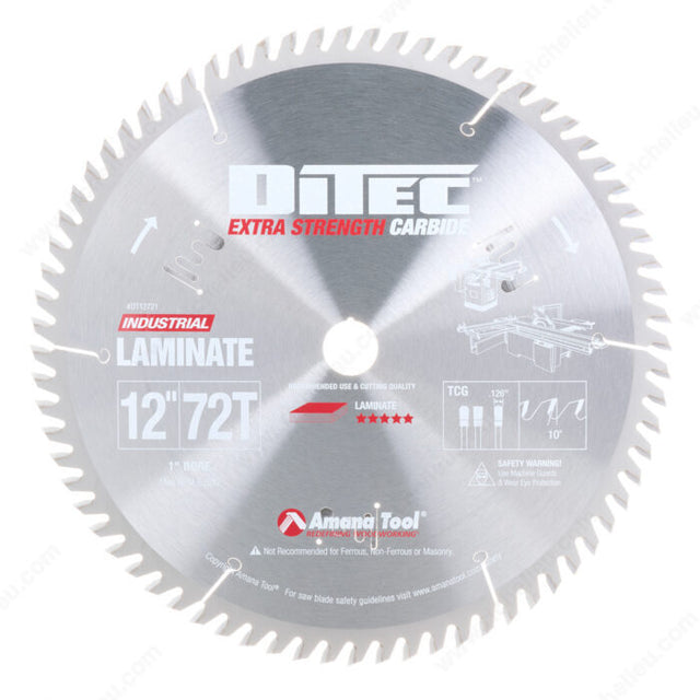 Amana ATDT12721 DT12721 Carbide Tipped Sliding Table Saw 12 Inch Dia x 72T TCG, 10 Deg, 1 Inch Bore