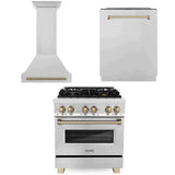 ZLINE Autograph Edition 30 in. Kitchen Package with Stainless Steel Dual Fuel Range and Range Hood with Champagne Bronze Accents (3AKP-RARHDWM30-CB)