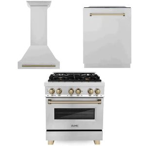 ZLINE Autograph Edition 30 in. Kitchen Package with Stainless Steel Dual Fuel Range and Range Hood with Champagne Bronze Accents (3AKP-RARHDWM30-CB)