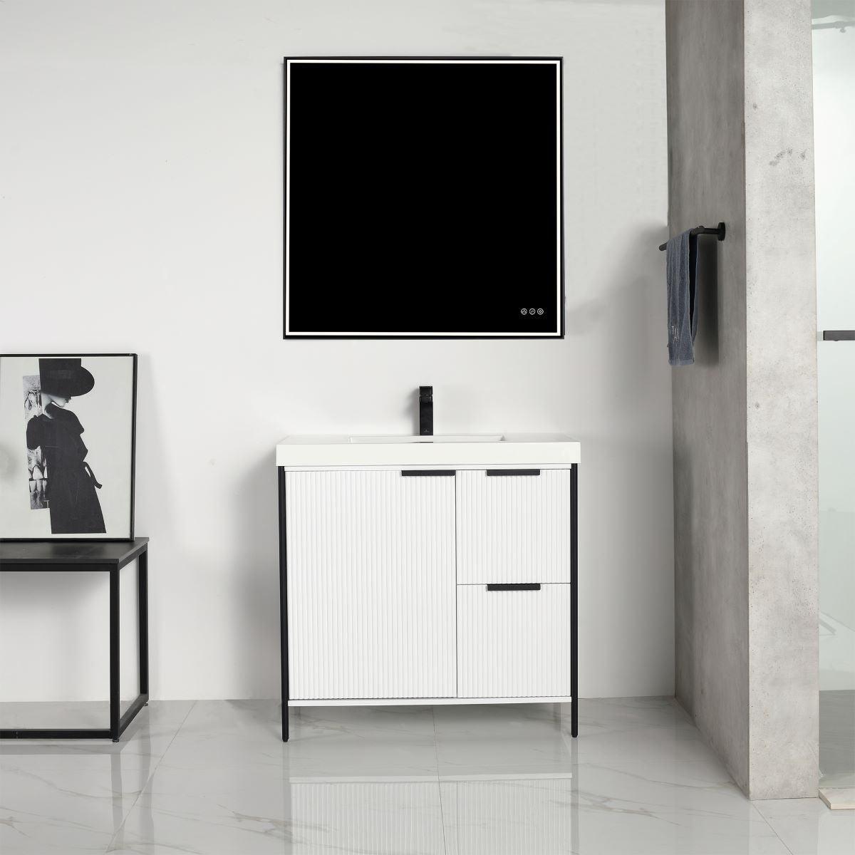 Blossom Zurich 36" Vanity – Glossy White & Metal Grey with Soft-Close Drawers & Ample Storage
