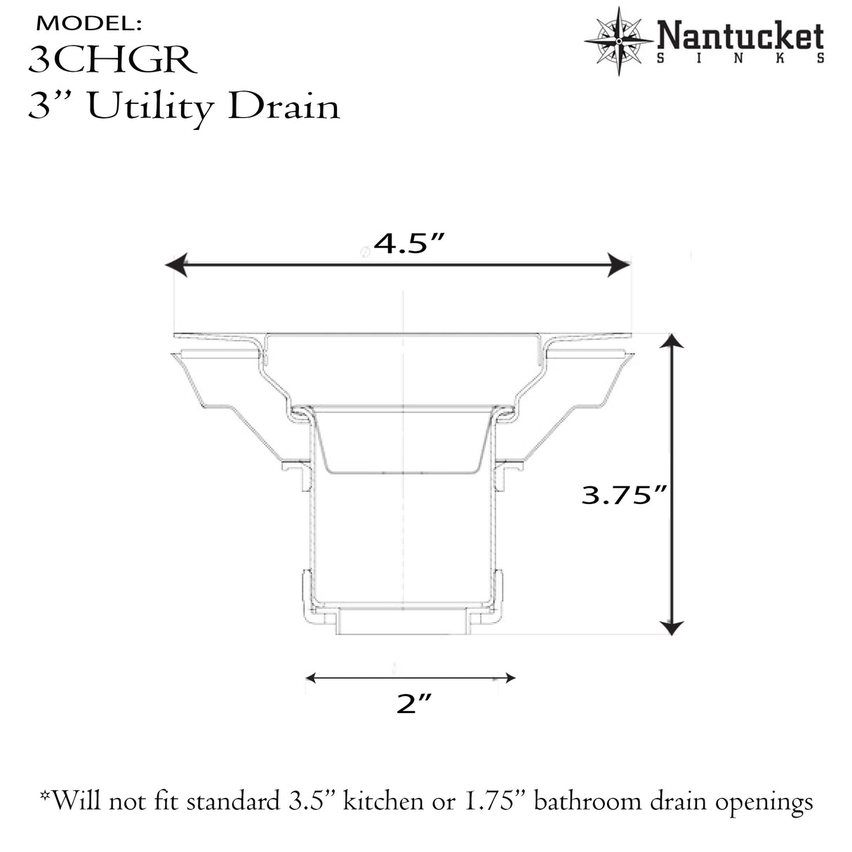 Nantucket Sinks 3 inch Utility Sink Grid Drain