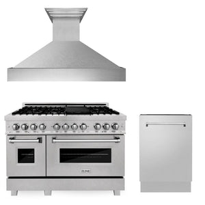 ZLINE 48 in. Kitchen Package with DuraSnow® Stainless Dual Fuel Range, Ducted Vent Range Hood and Tall Tub Dishwasher (3KP-RASRH48-DWV)
