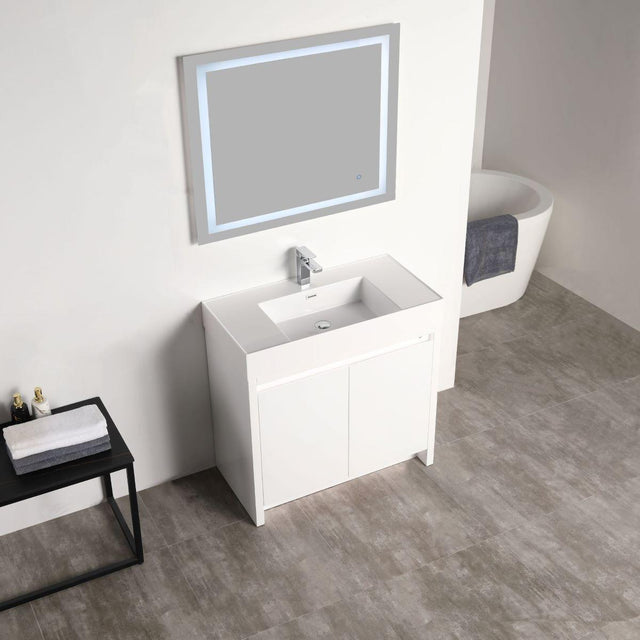 Blossom Capri 36″ Vanity with Dual LED Illumination - Glossy White & Classic Oak