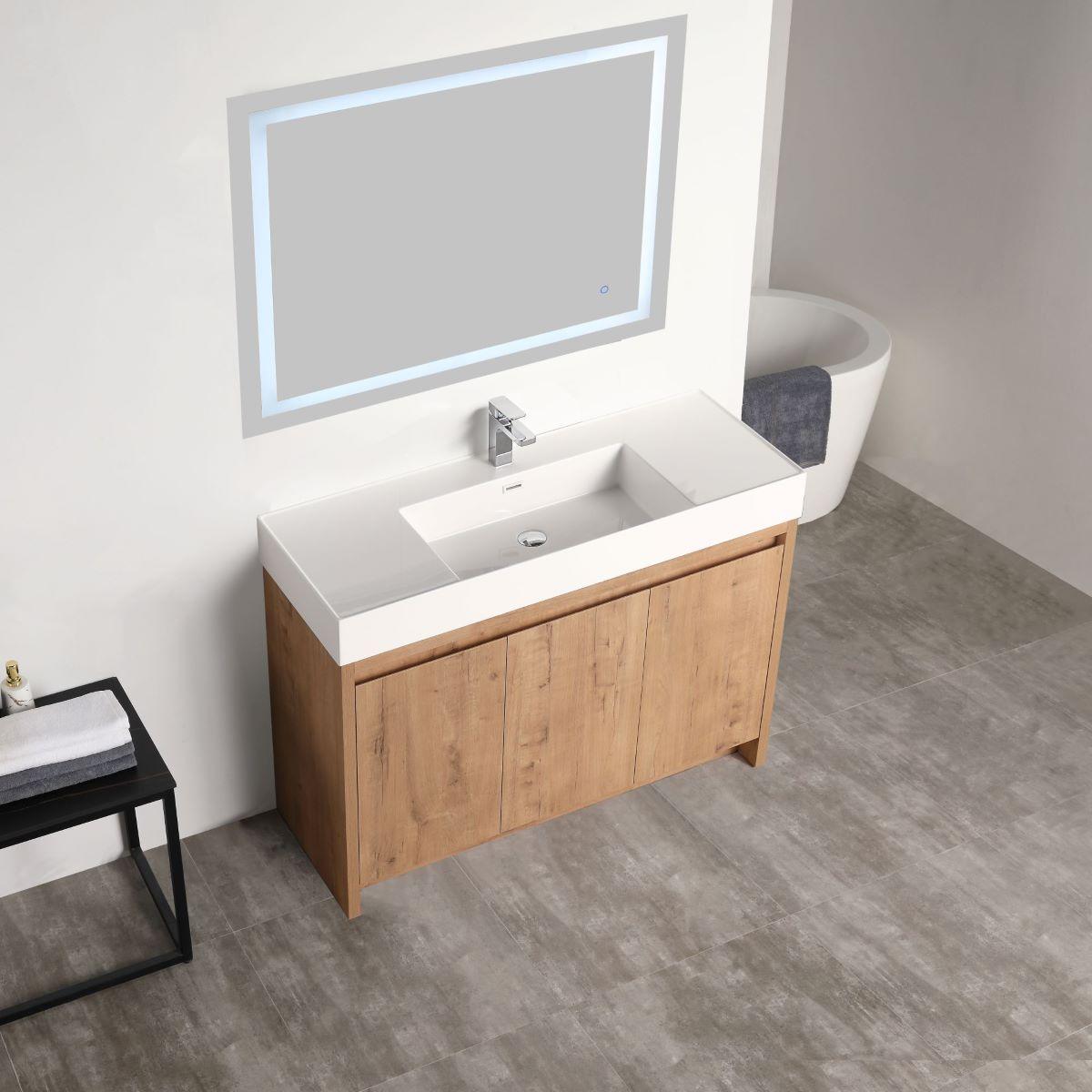 Blossom Capri 48″ Single sink Vanity with Dual LED Illumination - Glossy White & Classic Oak