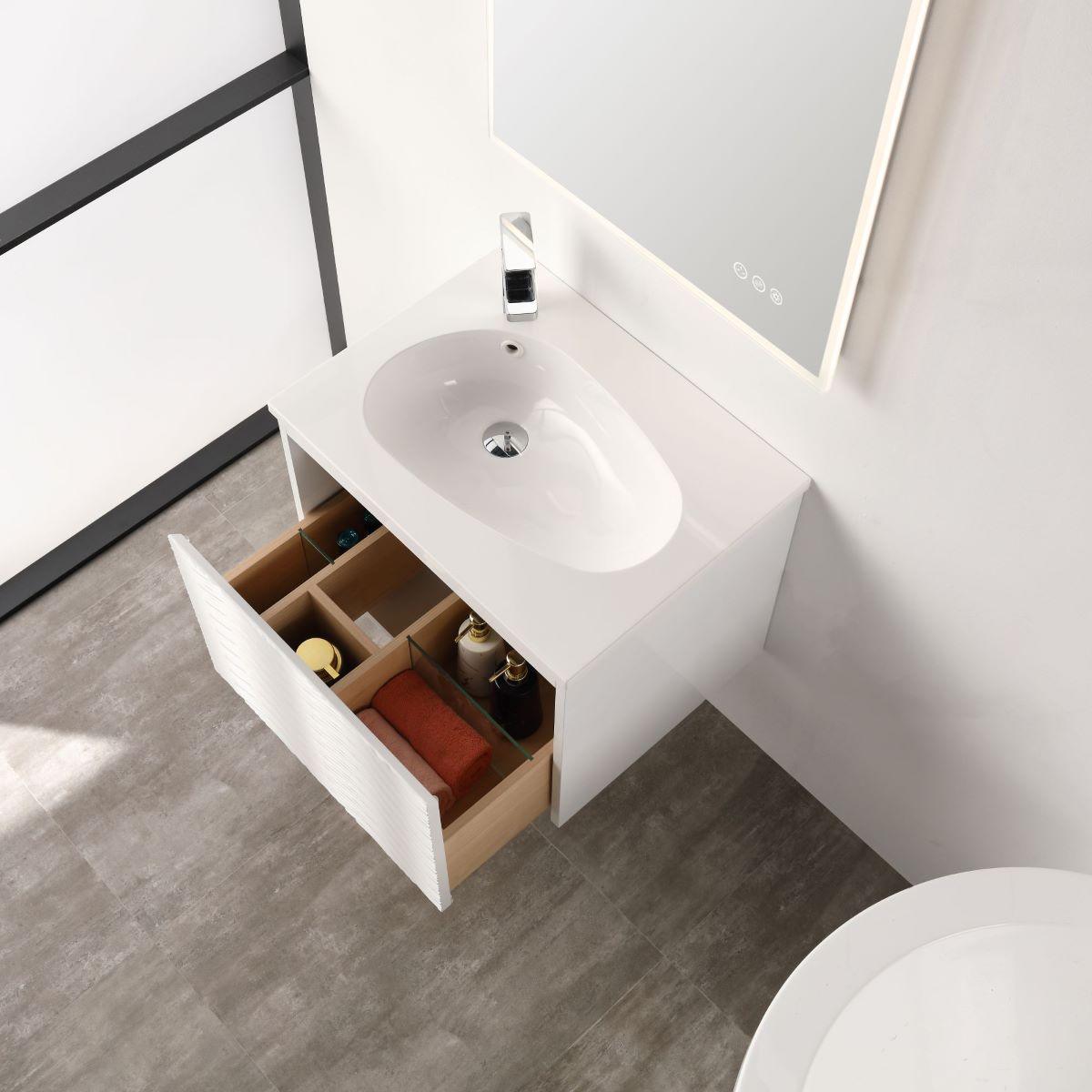 Blossom Voyage 24″ Vanity, Droplet-Shaped Basin - LED Illuminated & Wave-Front Design