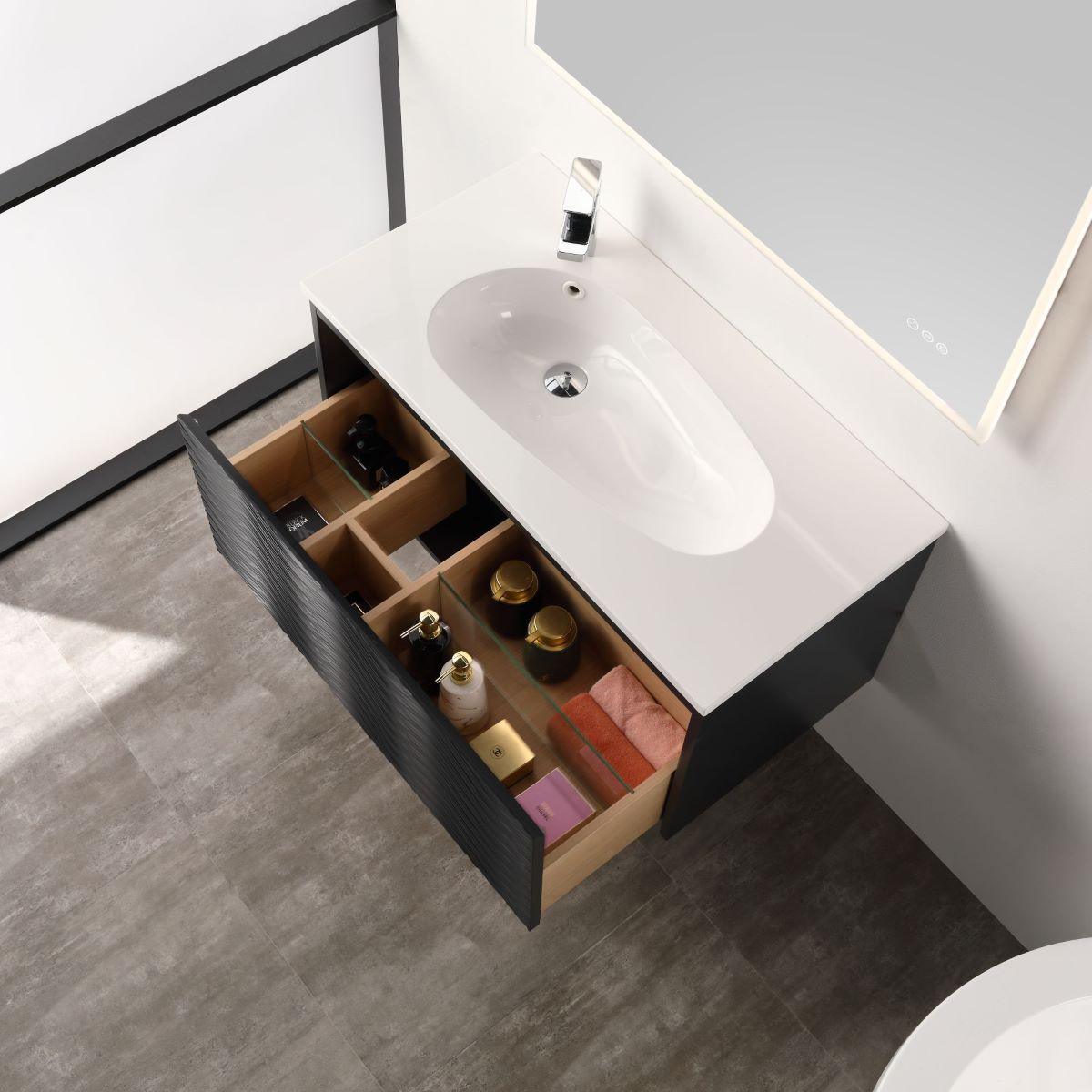 Blossom Voyage 36″ Vanity with Droplet-Shaped Basin - LED Illuminated & Wave-Shaped Front Design